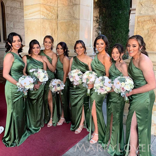 Popular Green Satin Mermaid One Shoulder Cheap Long Custom Bridesmaid MarryLover Popular Green Satin Mermaid One Shoulder Cheap Long Custom Bridesmaid MarryLover