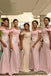 Off Shoulder Mermaid Pink Long Custom Bridesmaid Dresses , MRB0082