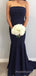 Popular Navy Blue Mermaid Strapless Cheap Long Custom Bridesmaid Dresses , MRB0085