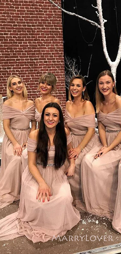 A-line Sweetheart Off Shoulder Cheap Custom Long Custom Bridesmaid Dresses, MRB0109