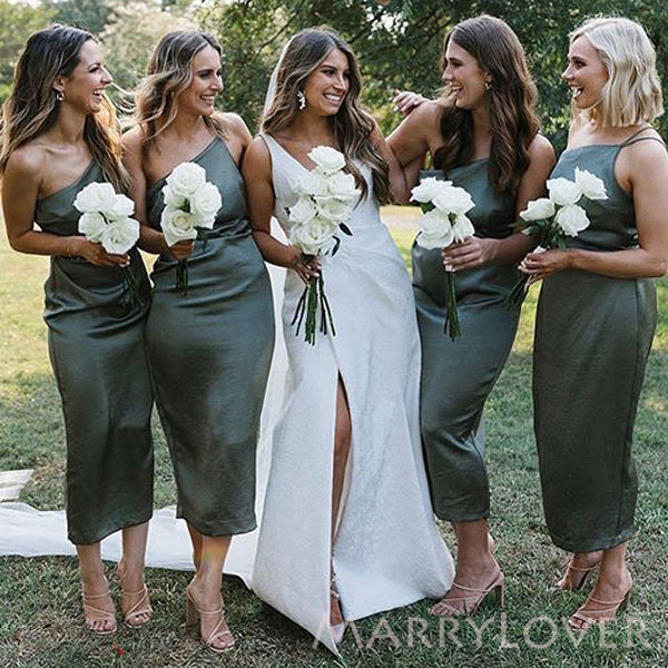 Simple One Shoulder Satin Mermaid Long Cheap Custom Bridesmaid Dresses, MRB0156 Simple One Shoulder Satin Mermaid Long Cheap Custom Bridesmaid Dresses, MRB0156