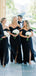 Black Chiffon Mermaid Off Shoulder Long Cheap Custom Side Slit Bridesmaid Dresses, MRB0158
