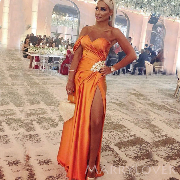 One Shoulder Burnt Orange Satin Side Slit Long Cheap Custom Bridesmaid MarryLover One Shoulder Burnt Orange Satin Side Slit Long Cheap Custom Bridesmaid MarryLover