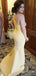One Shoulder Yellow Lace Mermaid Long Cheap Custom Bridesmaid Dresses, MRB0198