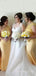 One Shoulder Yellow Lace Mermaid Long Cheap Custom Bridesmaid Dresses, MRB0198