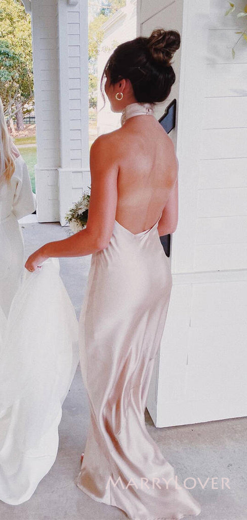Simple Satin Mermaid Halter Long Cheap Bridesmaid Dresses, MRB0213