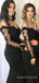 Off Shoulder Long Sleeves Black Mermaid Long Cheap Custom Bridesmaid Dresses, MRB0257