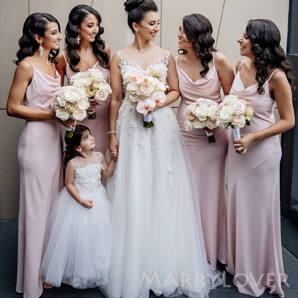 cowl neck bridesmaid dress Simple Pink Mermaid Long Custom Cowl-neck Bridesmaid Dresses, MRB0263