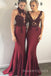 Mismatched Burgundy Mermaid Appliques Long Cheap Custom Bridesmaid Dresses, MRB0273