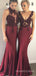 Mismatched Burgundy Mermaid Appliques Long Cheap Custom Bridesmaid Dresses, MRB0273