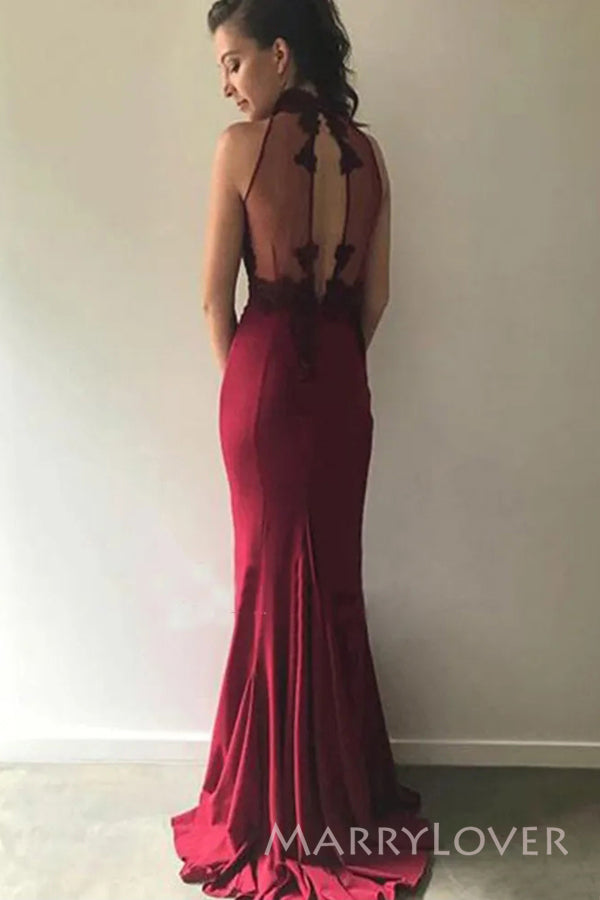Mismatched Burgundy Mermaid Appliques Long Cheap Custom Bridesmaid Dresses, MRB0273