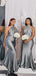 Mismatched Silver Grey Satin Long Cheap Custom Mermaid Bridesmaid Dresses, MRB0284