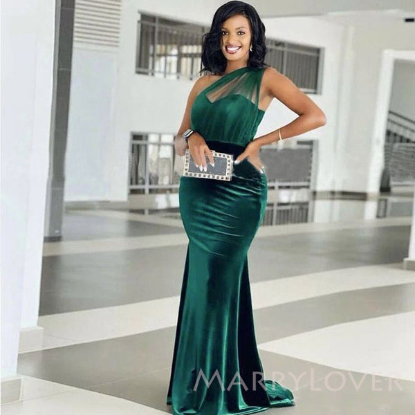 One Shoulder Dark Green Velvet Long Cheap Custom Mermaid Bridesmaid Dr MarryLover One Shoulder Dark Green Velvet Long Cheap Custom Mermaid Bridesmaid Dr MarryLover
