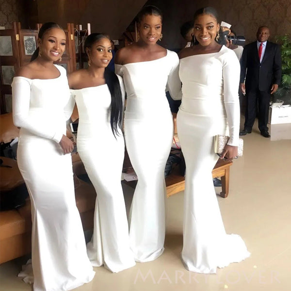 Elegant Champagne Bridesmaid Bridesmaid Formal Dresses Long Sleeves White Mermaid One Shoulder Long Custom Bridesmaid Dresses MarryLover Elegant Champagne Bridesmaid Bridesmaid Formal Dresses Long Sleeves White Mermaid One Shoulder Long Custom Bridesmaid Dresses MarryLover