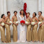 Gold Sequins Bateau Mermaid Long Custom Bridesmaid Dresses, MRB0314