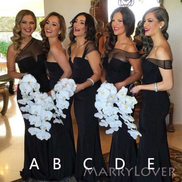 Mismatched Black Mermaid Long Custom Bridesmaid Dresses, MRB0317