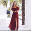 A-line Burgundy Chiffon Off Shoulder Long Cheap Custom Side Slit Bridesmaid Dresses, MRB0344