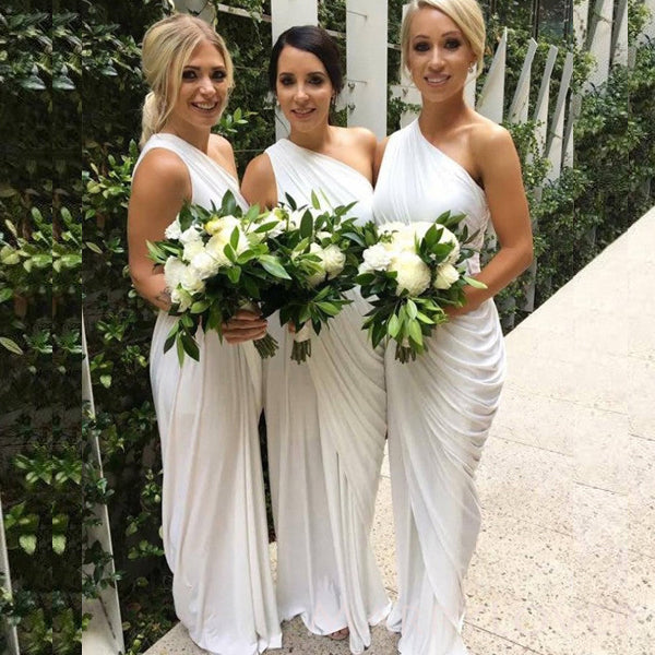 Popular White Jersey Mermaid Long Custom One Shoulder Bridesmaid Dress MarryLover Popular White Jersey Mermaid Long Custom One Shoulder Bridesmaid Dress MarryLover