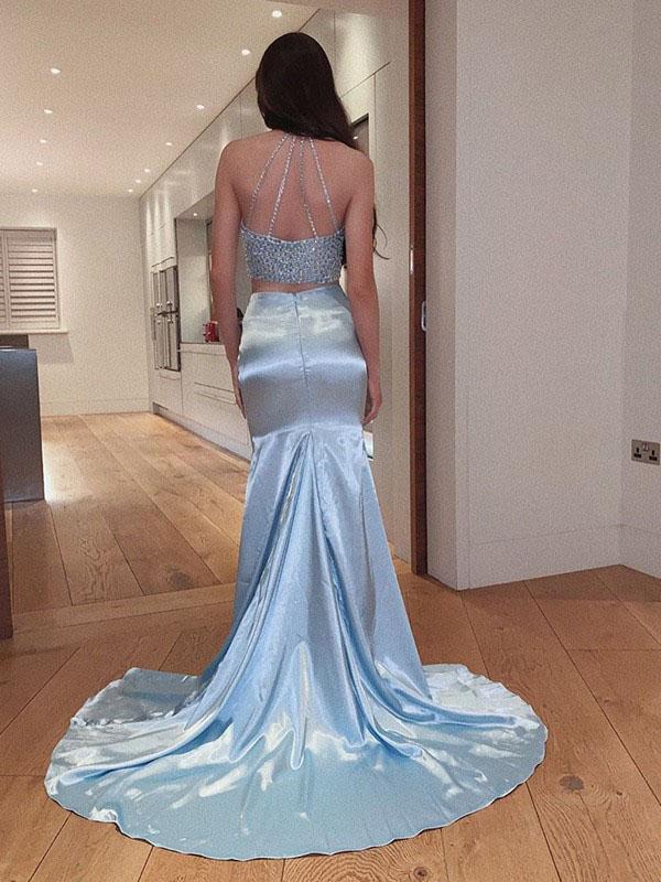Two Pieces Halter Long Evening Prom Dresses, Sweet 16 Prom Dresses, PY002