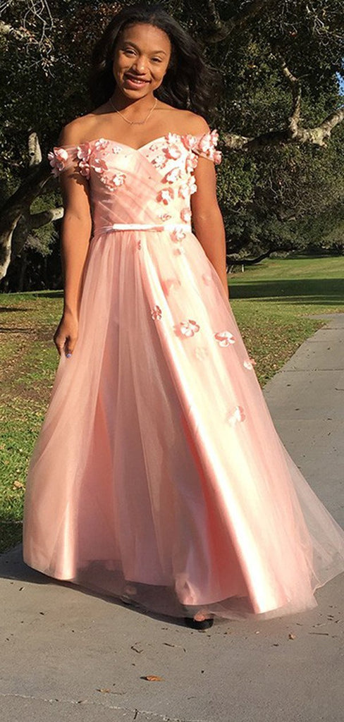 A-line Off Shoulder Applique Evening Prom Dresses, Sweet 16 Prom Dresses, OL091