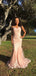 Mermaid Pink Applique V Neck Evening Prom Dresses, Sweet 16 Prom Dresses, OL090