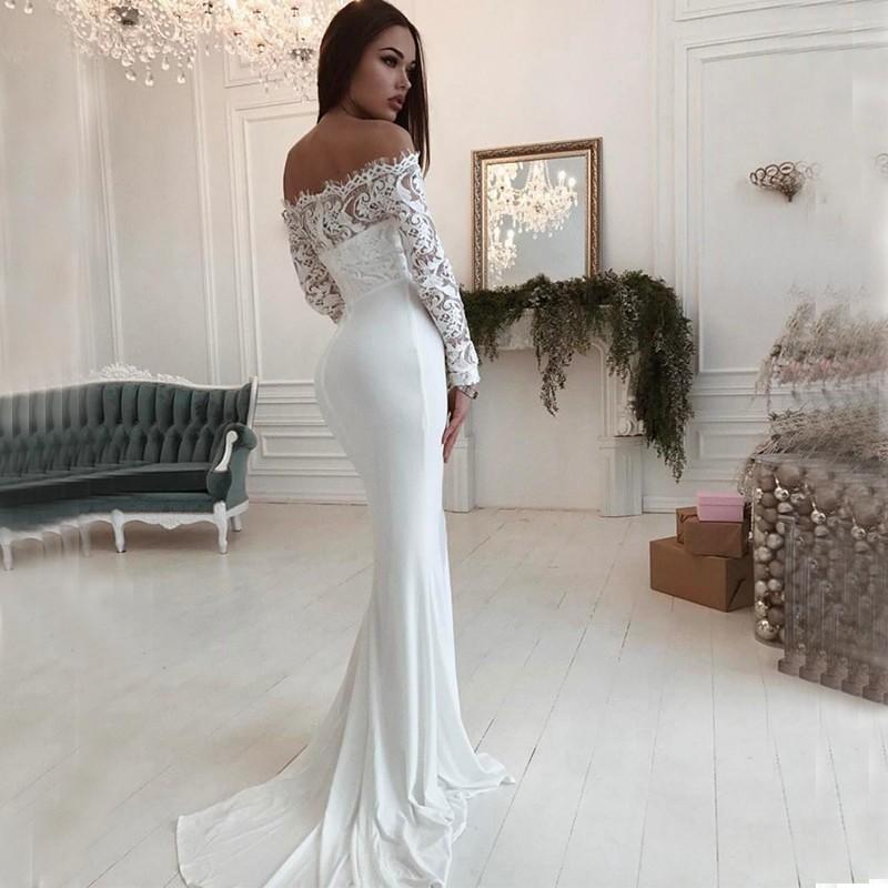 Mermaid Off-shoulder Long Sleeves Lace Top Wedding dresses, WD0417