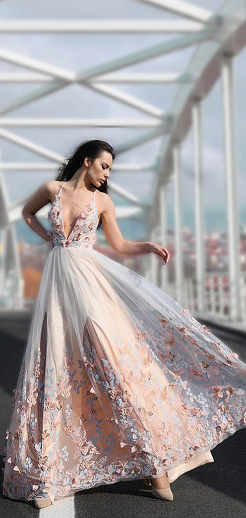 Elegant A-line V Neck Applique Custom Prom Dresses,Sweet 16 Prom Dresses, OL020