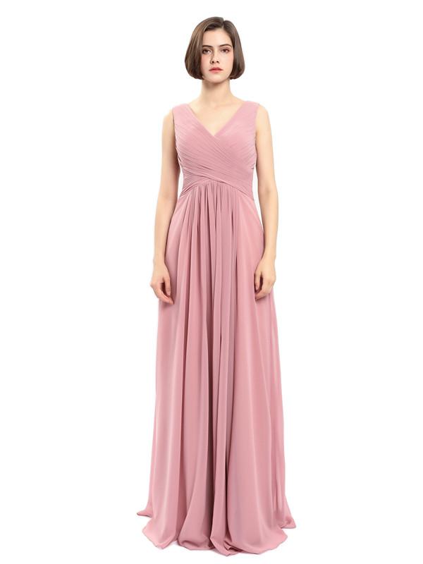 A-line V-neck Sleeveless Chiffon Bridesmaid Dresses