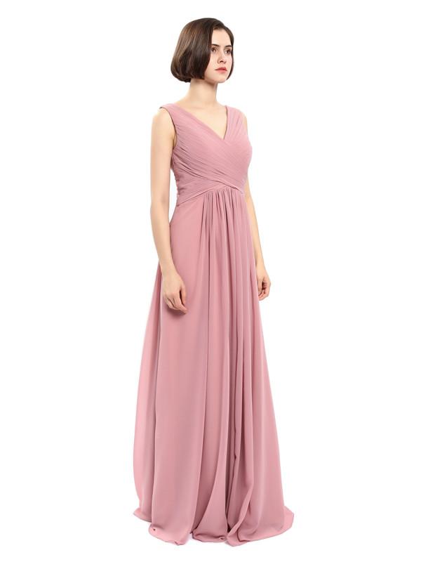 A-line V-neck Sleeveless Chiffon Bridesmaid Dresses