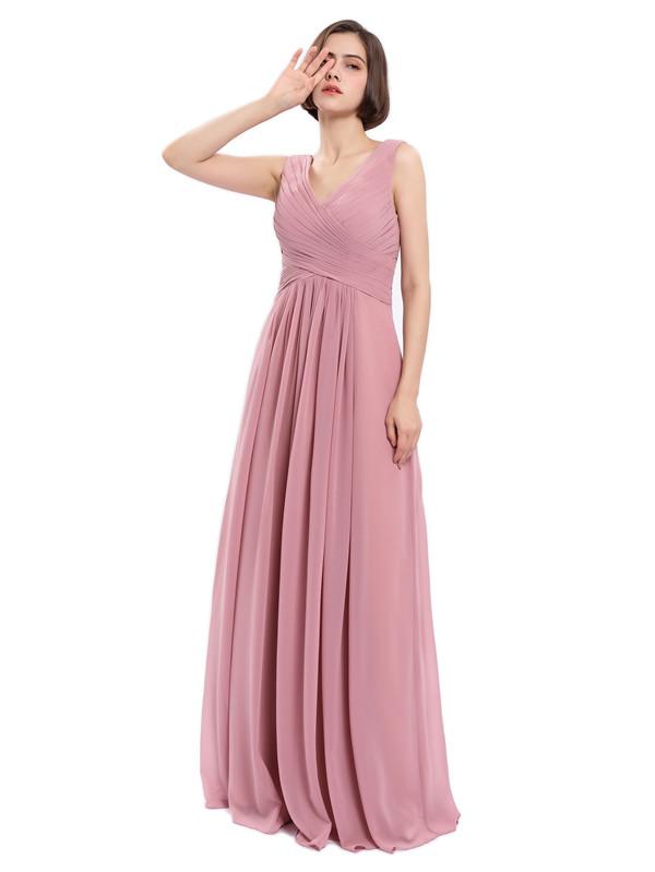 A-line V-neck Sleeveless Chiffon Bridesmaid Dresses