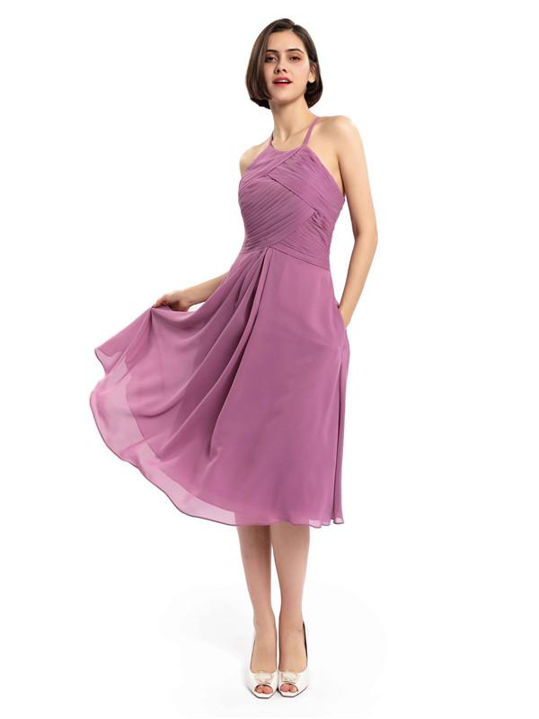 Halter Sleeveless Pleats Bridesmaid Dresses