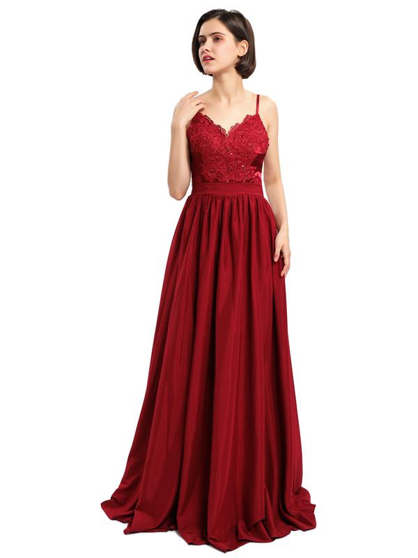 V-neck Straps Lace Appliques Prom Dresses