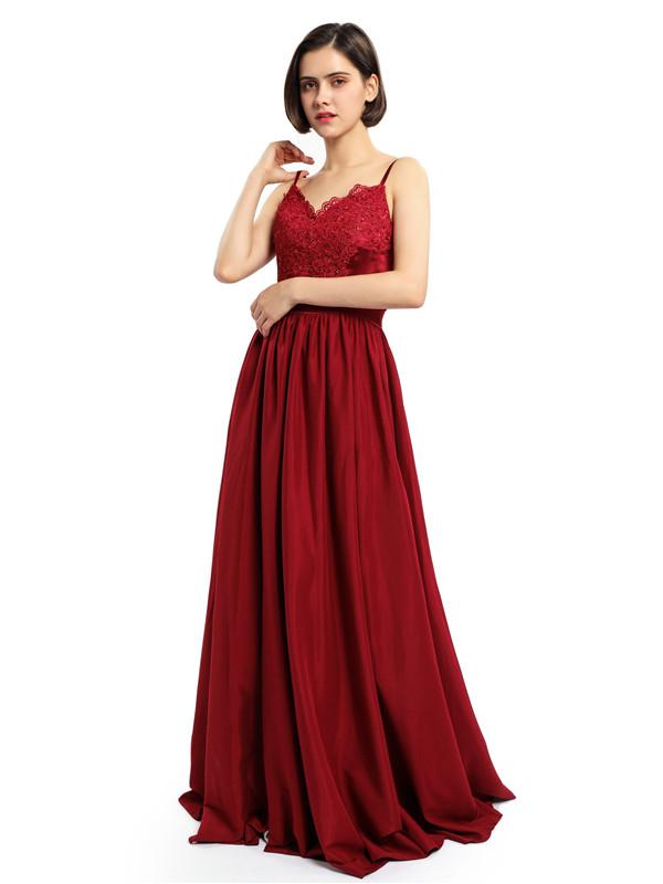 V-neck Straps Lace Appliques Prom Dresses