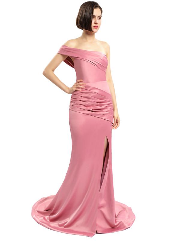 Mermaid One-shoulder Split Pleats Prom Dresses