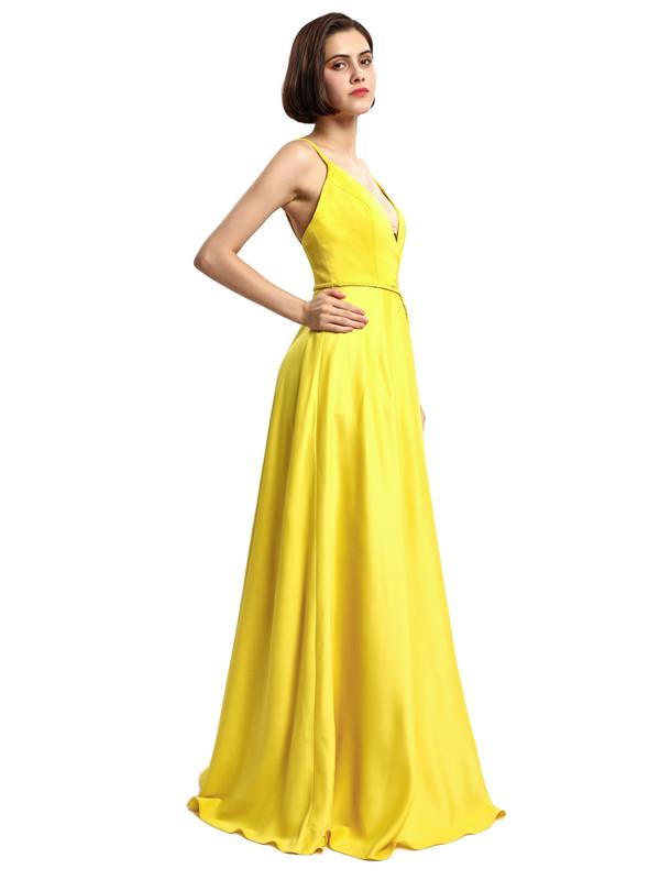 Spaghetti Strap Satin V-neck Prom Dresses