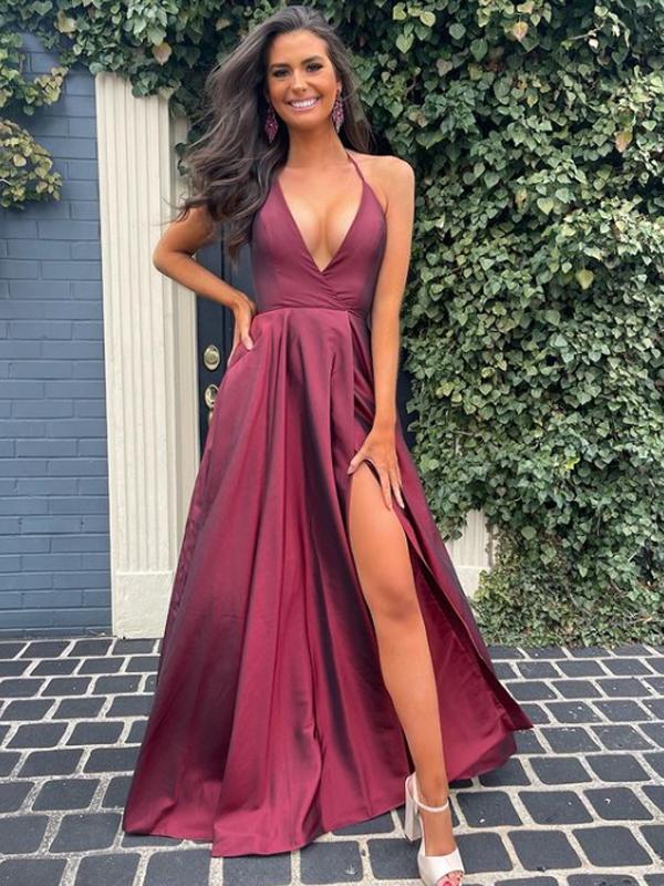 open back burgundy dress Theodore Backless Maxi Dress