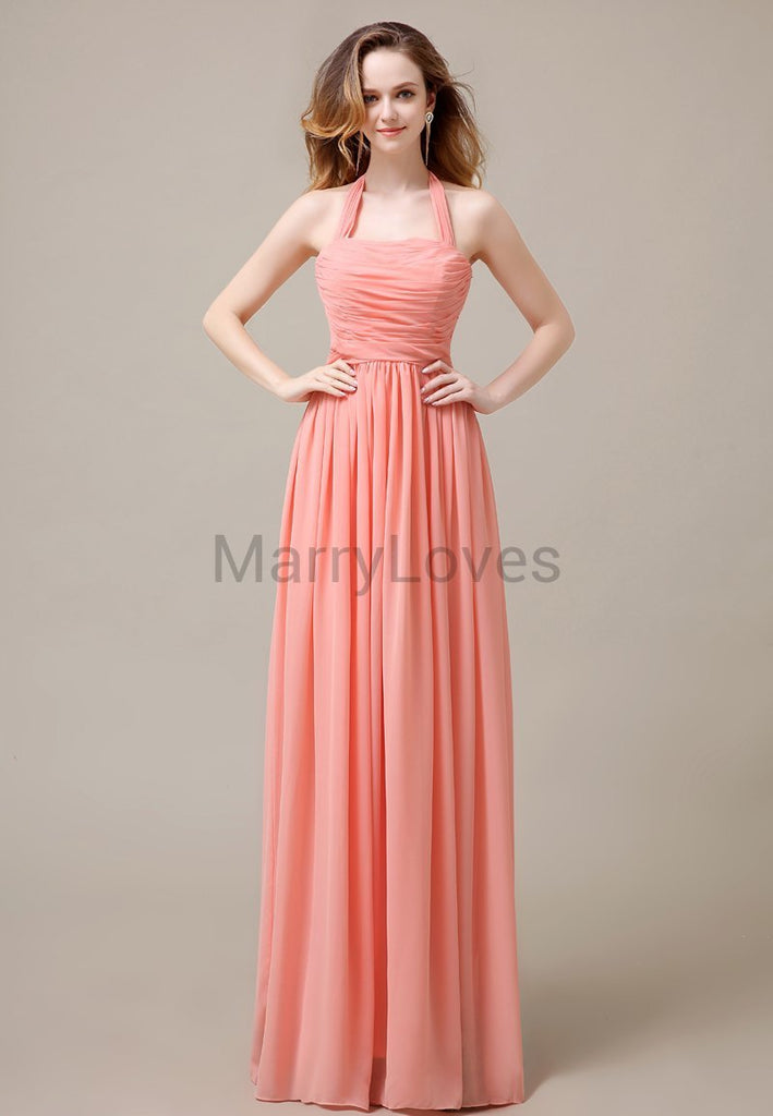 Halter Chiffon Birdesmaid Dresses with Bow Straps