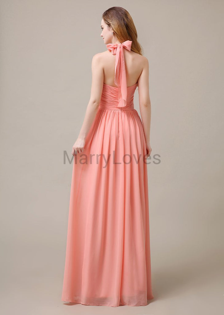 Halter Chiffon Birdesmaid Dresses with Bow Straps