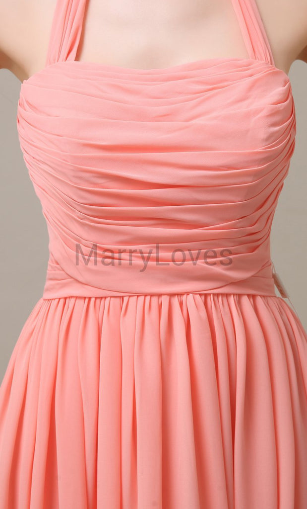 Halter Chiffon Birdesmaid Dresses with Bow Straps