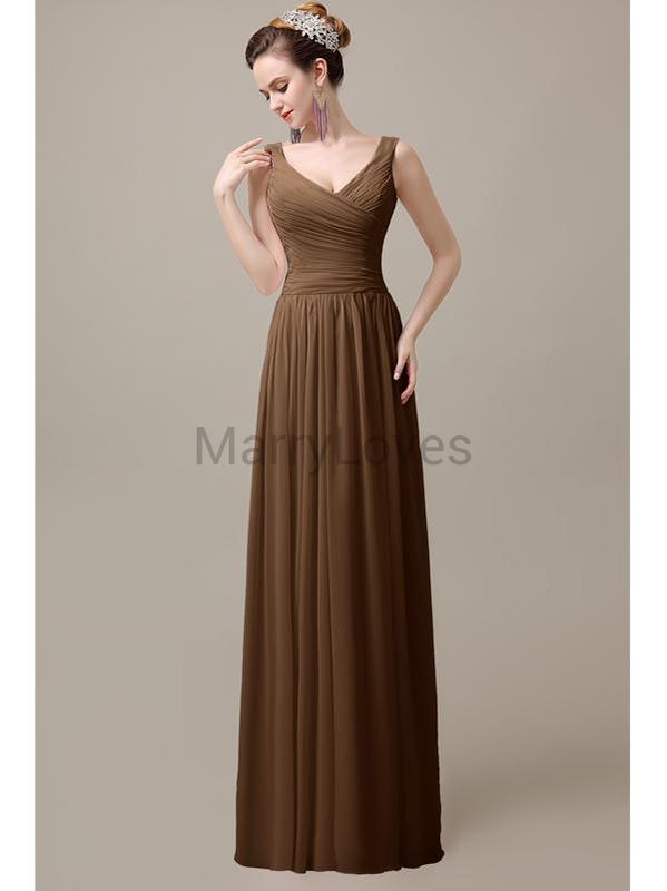 V-Neck Straps Pleats Bridesmaid Dresses