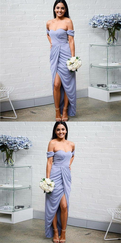 Sweetheart off the Shoulder Lavender Bridesmaid Dresses With Pleats, BD0104