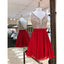 A-line Deep V-neck Backless Beading Red Chiffon Homecoming Dresses, HD0465