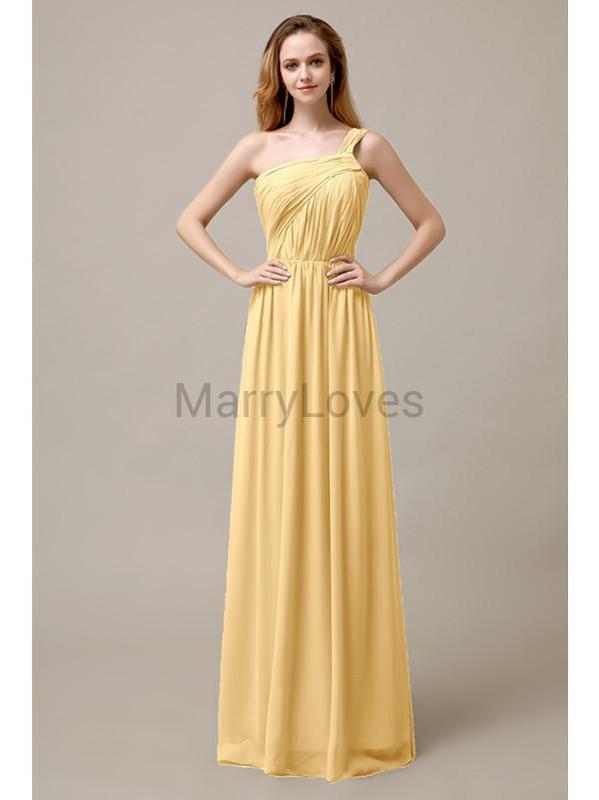 A-line One Shoulder Pleats Bridesmaid Dresses