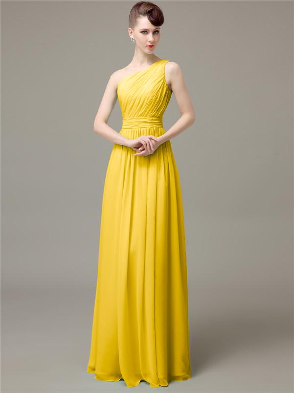 One Shoulder Pleats Chiffon Bridesmaid Dresses