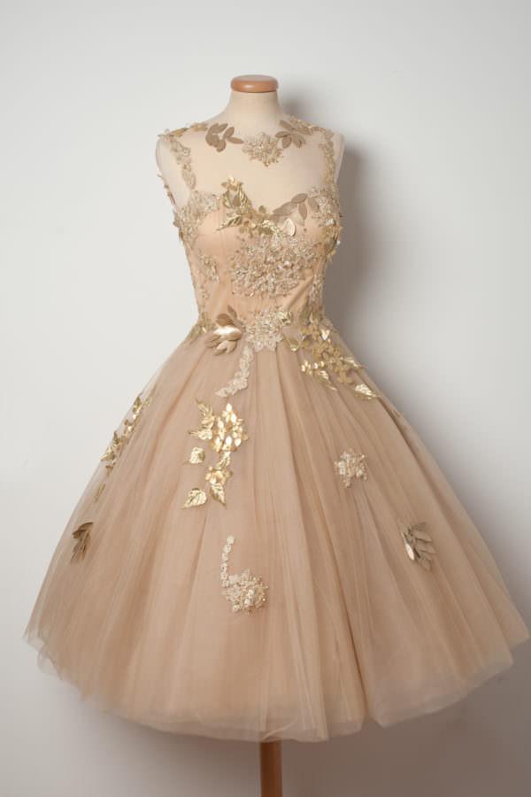 Champange Sleeveless Unique Applique Mini Short Homecoming Dresses, BG51604 - Bubble Gown