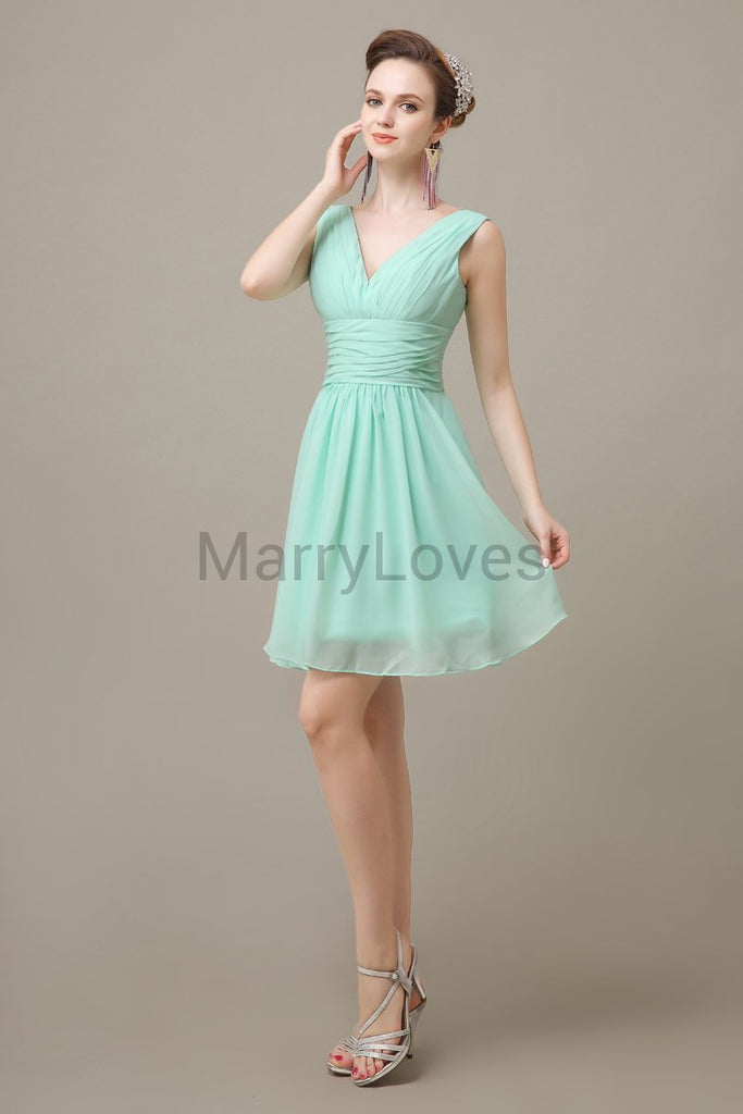 V-neck Sleeveless Chiffon Bridesmaid Dresses