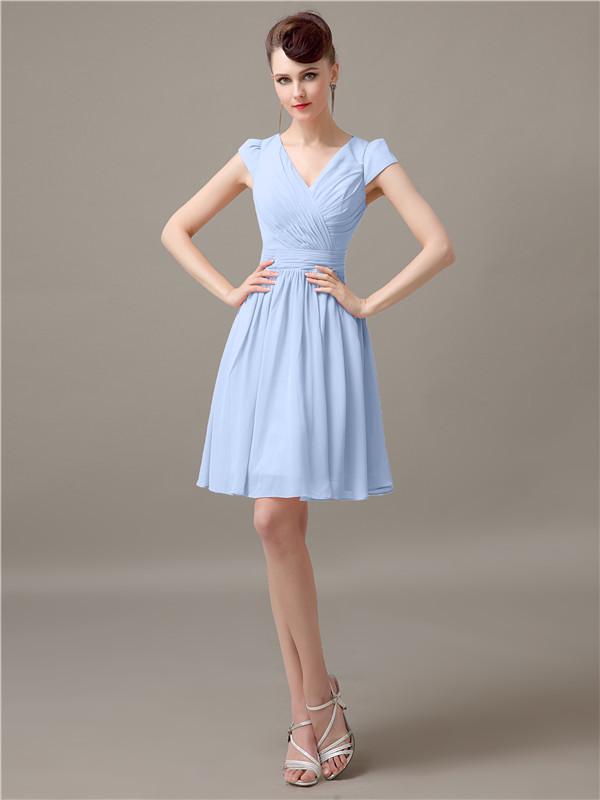 V-Neck Cap Sleeves Chiffon Bridesmaid Dresses