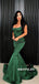 Mermaid Spaghetti Straps Lace-up Back Long Green Prom Dresses, PD0589