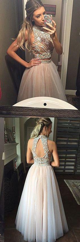 2 Piece High Neck Open Back Online Long Prom Dresses, BG51225 - Bubble Gown