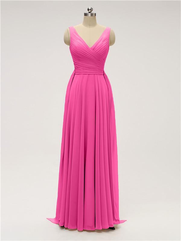 V Neck Chiffon Floor Length Bridesmaid Dresses